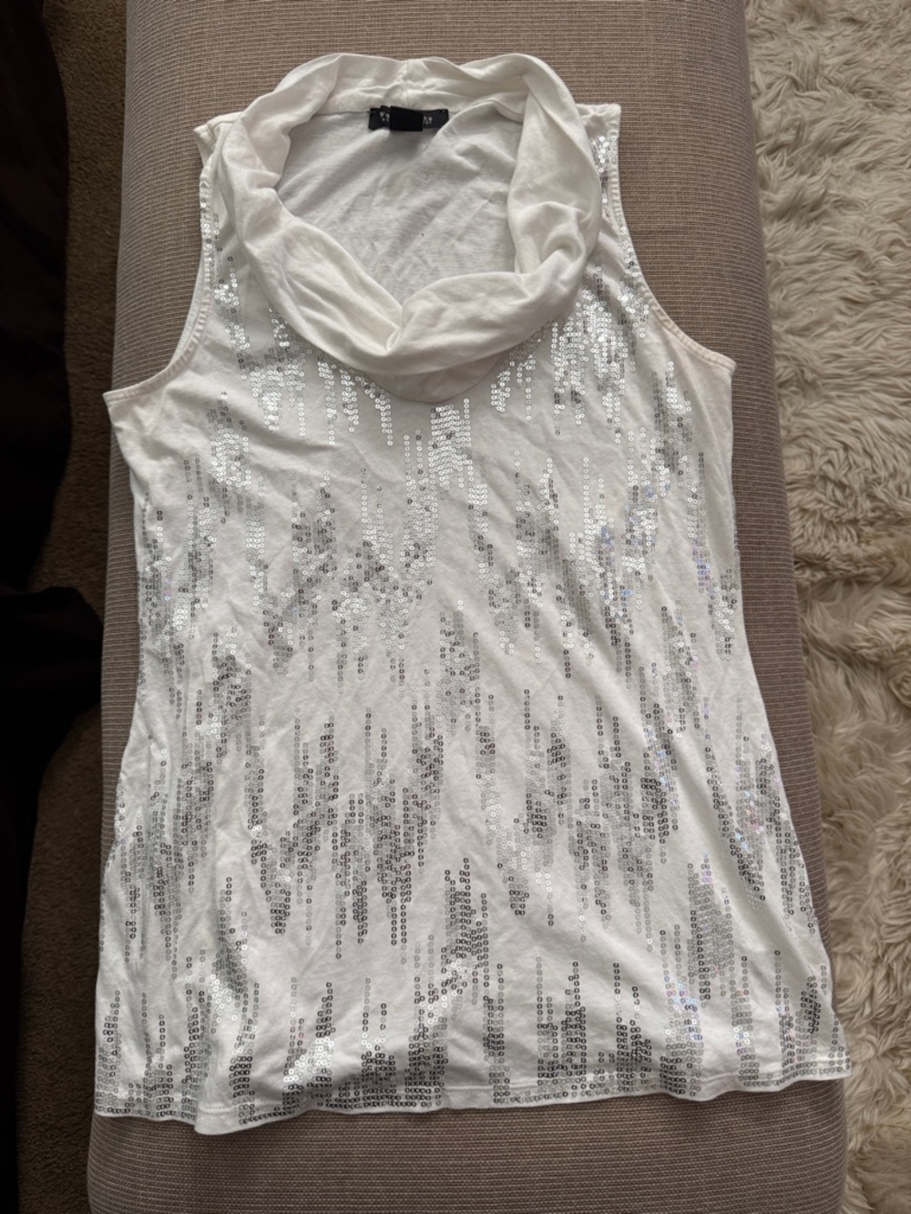 White House Black Market White Sleeveless Sequin Cowl Neck Tank